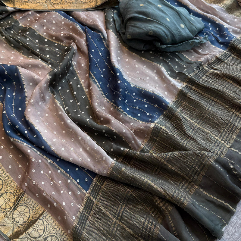 Chinon Crepe Banarasi Saree with Bandhani Print Design