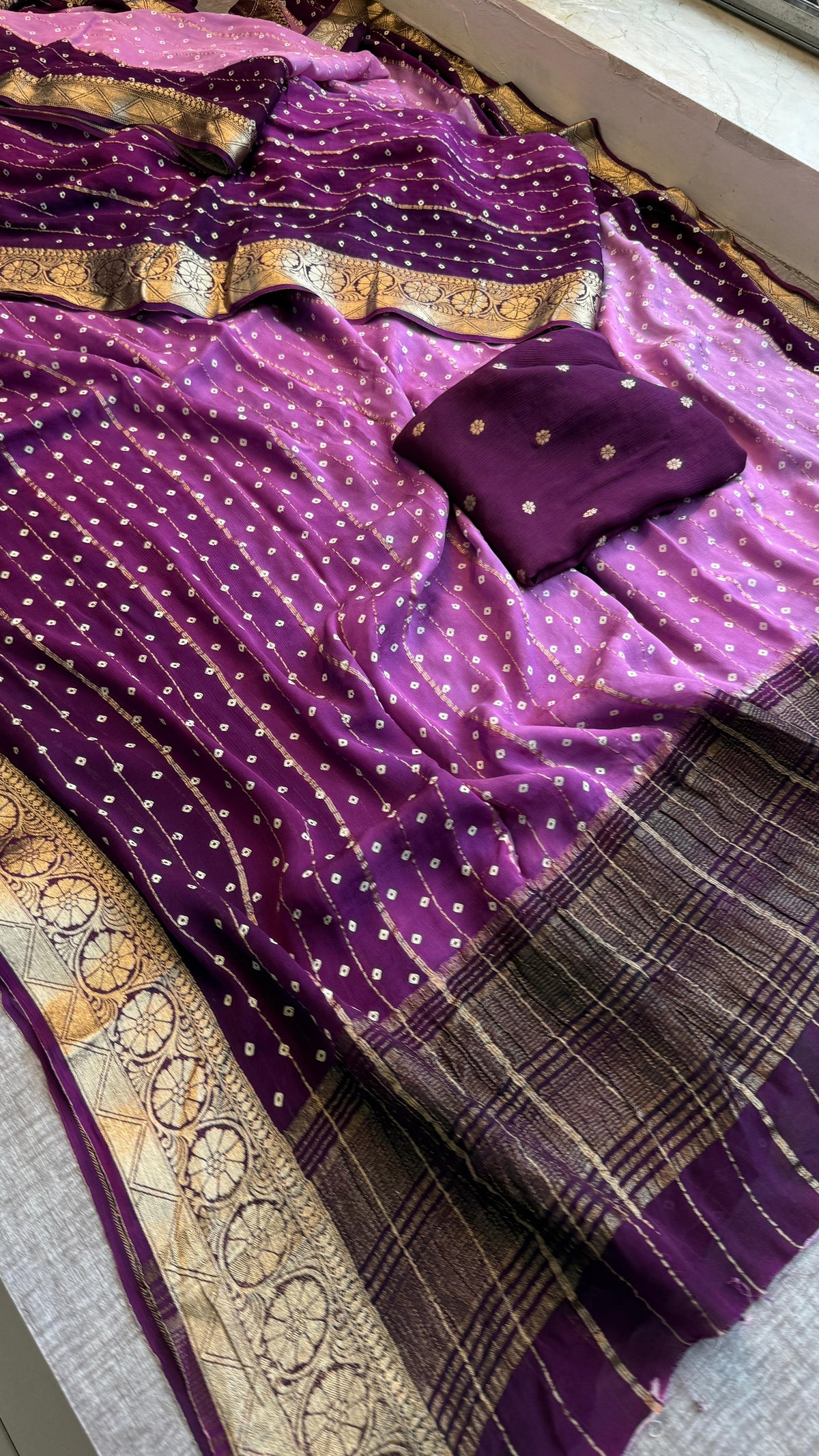 Chinon Crepe Banarasi Saree with Bandhani Print Design