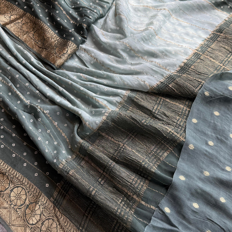 Chinon Crepe Banarasi Saree with Bandhani Print Design