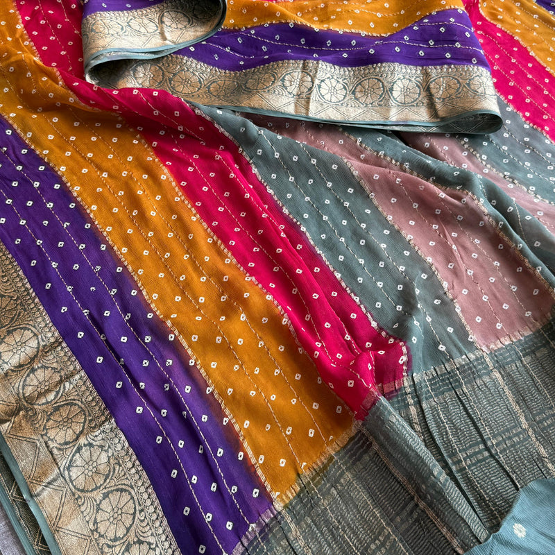 Sarasi Saree with Classic Bandhani Printoft Chinon Crepe Ban