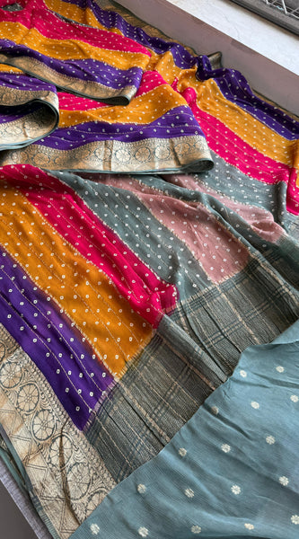 Sarasi Saree with Classic Bandhani Printoft Chinon Crepe Ban