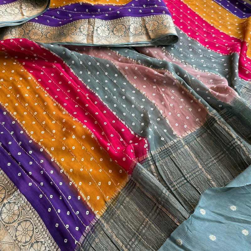 Sarasi Saree with Classic Bandhani Printoft Chinon Crepe Ban