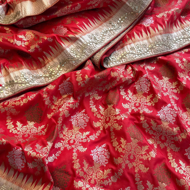 Munga Patola Silk Saree with Gotapatti & Pearl Embroidery