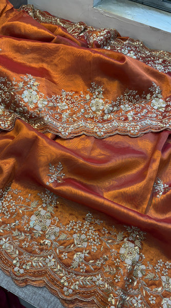 Tissue Handloom Silk Saree with Zardozi & Kutdana Work