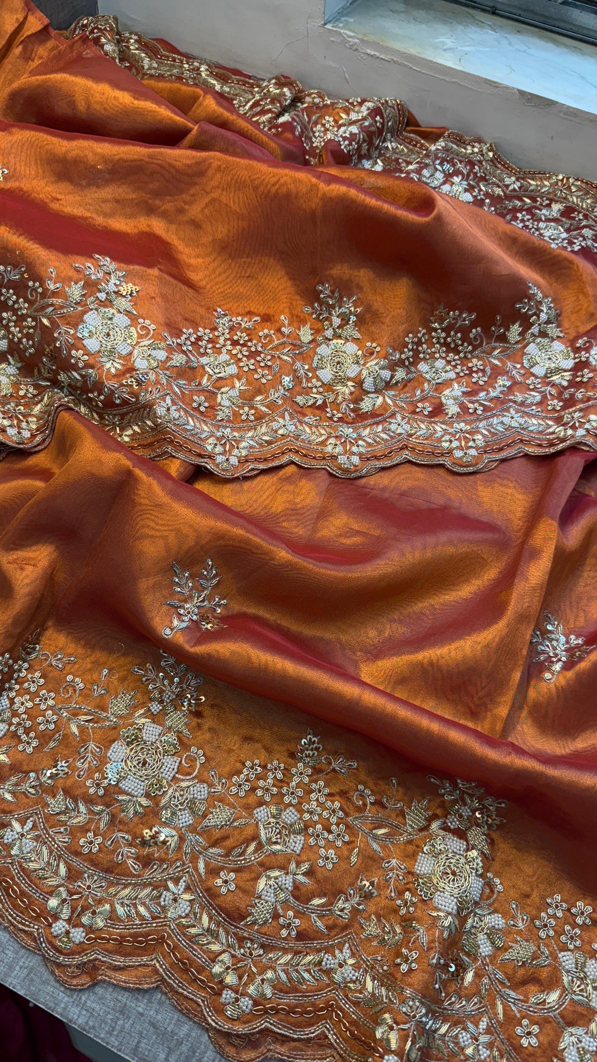 Tissue Handloom Silk Saree with Zardozi & Kutdana Work