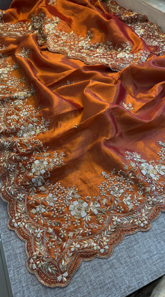 Tissue Handloom Silk Saree with Zardozi & Kutdana Work