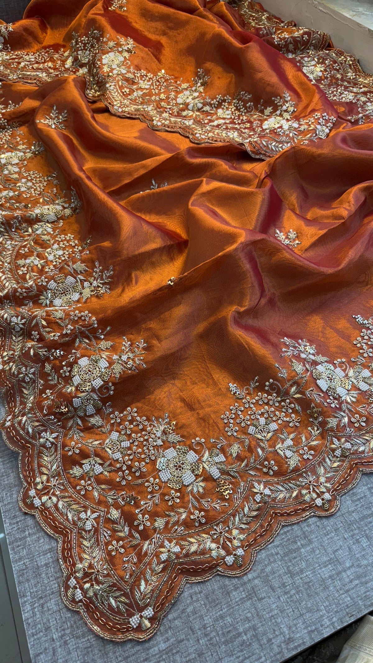 Tissue Handloom Silk Saree with Zardozi & Kutdana Work