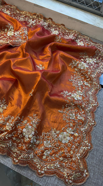 Tissue Handloom Silk Saree with Zardozi & Kutdana Work