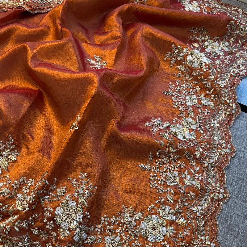 Tissue Handloom Silk Saree with Zardozi & Kutdana Work