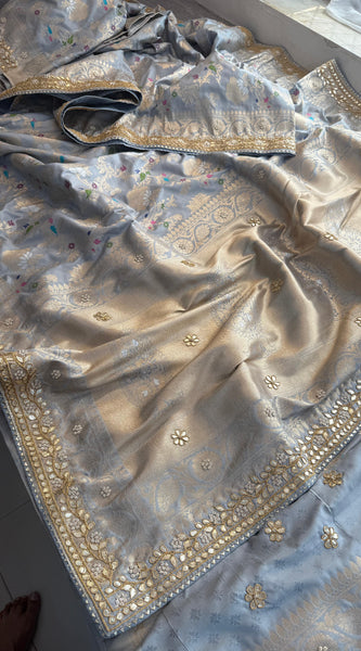 Munga Patola Silk Saree with Sequins & Pearl Embroidery