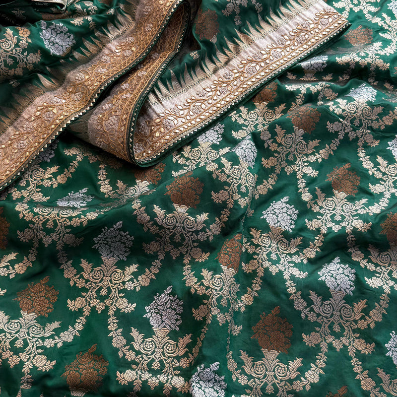 Munga Patola Silk Saree with Sequins & Pearl Embroidery