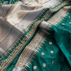 Munga Patola Silk Saree with Sequins & Pearl Embroidery