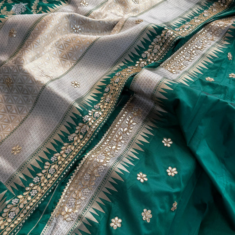 Munga Patola Silk Saree with Sequins & Pearl Embroidery