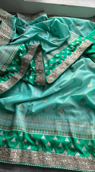 Munga Patola Silk Saree with Sequins & Pearl Embroidery
