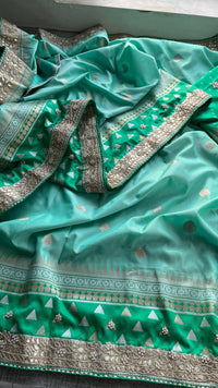 Munga Patola Silk Saree with Sequins & Pearl Embroidery