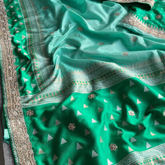 Munga Patola Silk Saree with Sequins & Pearl Embroidery
