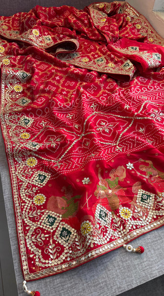 Crepe Banarasi Silk Saree with Gotapatti & Pearl Work