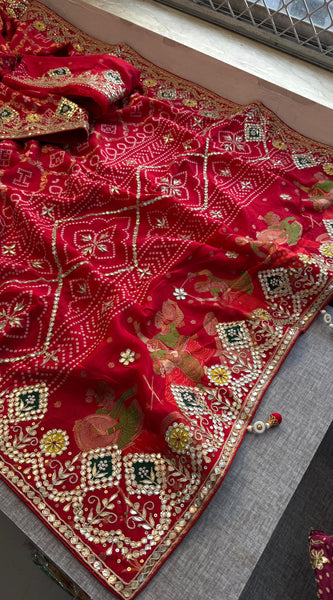 Crepe Banarasi Silk Saree with Gotapatti & Pearl Work