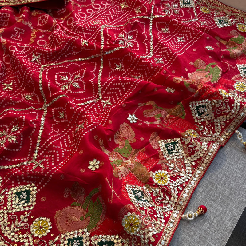 Crepe Banarasi Silk Saree with Gotapatti & Pearl Work
