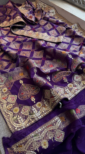 Crepe Banarasi Silk Saree with Gotapatti & Pearl Work