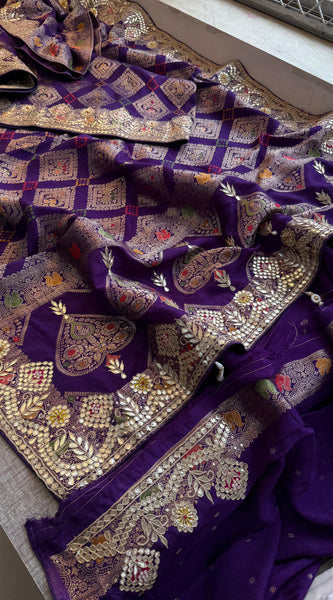 Crepe Banarasi Silk Saree with Gotapatti & Pearl Work