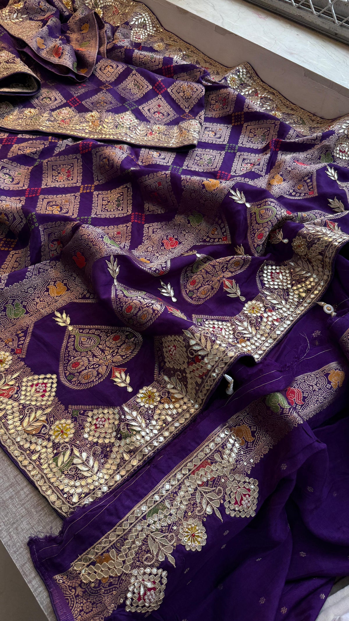 Crepe Banarasi Silk Saree with Gotapatti & Pearl Work