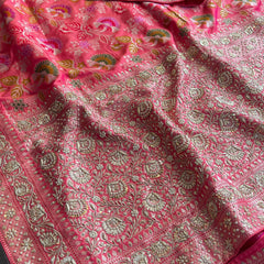 Munga Silk Banarasi Saree with Zardozi & Pearl Accents