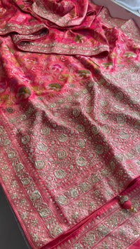 Munga Silk Banarasi Saree with Zardozi & Pearl Accents