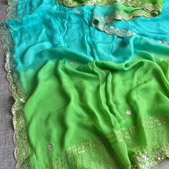 Chinon Crepe Saree with Kasab & Gotapatti Embroidery
