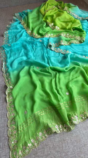 Chinon Crepe Saree with Kasab & Gotapatti Embroidery