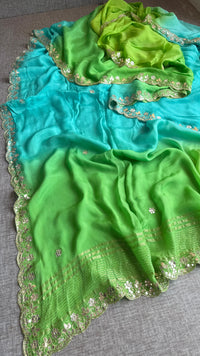 Chinon Crepe Saree with Kasab & Gotapatti Embroidery