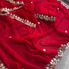 Chiffon Saree with Zardozi, Pearl & Gotapatti Highlights