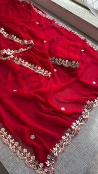 Chiffon Saree with Zardozi, Pearl & Gotapatti Highlights