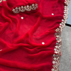 Chiffon Saree with Zardozi, Pearl & Gotapatti Highlights