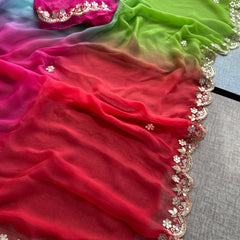 Chiffon Saree with Zardozi, Pearl & Gotapatti Highlights