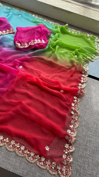 Chiffon Saree with Zardozi, Pearl & Gotapatti Highlights