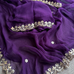 Chiffon Saree with Zardozi, Pearl & Gotapatti Highlights