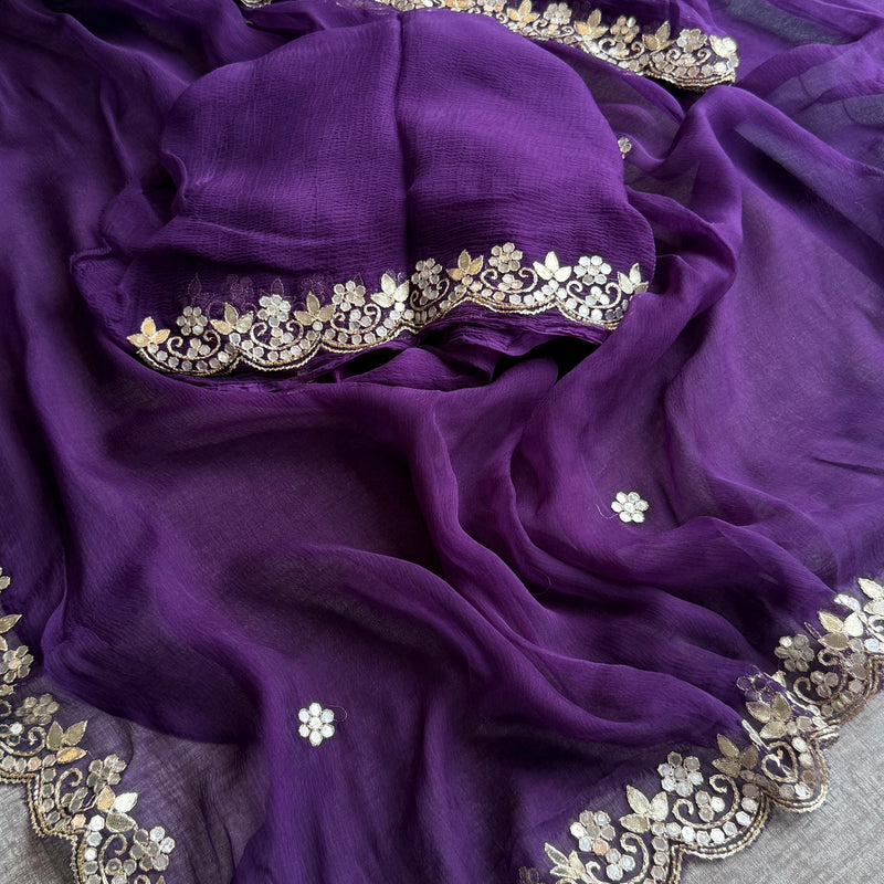 Chiffon Saree with Zardozi, Pearl & Gotapatti Highlights