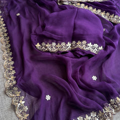 Chiffon Saree with Zardozi, Pearl & Gotapatti Highlights