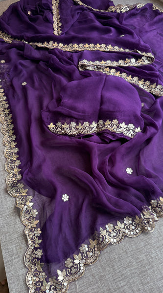 Chiffon Saree with Zardozi, Pearl & Gotapatti Highlights