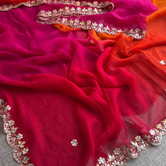 Chiffon Saree with Zardozi, Pearl & Gotapatti Highlights
