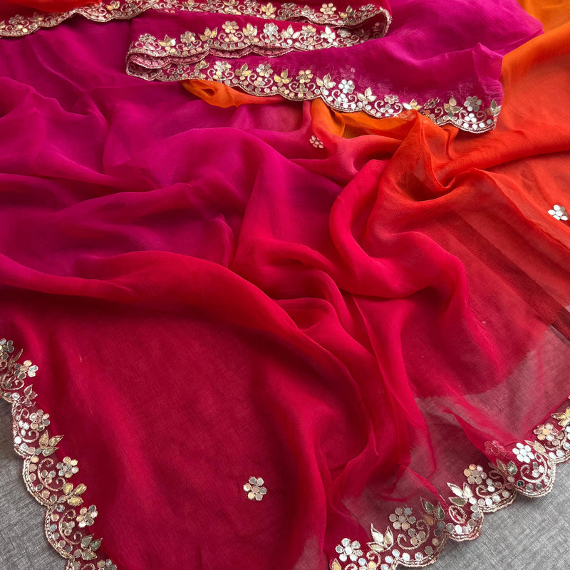 Chiffon Saree with Zardozi, Pearl & Gotapatti Highlights