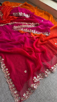 Chiffon Saree with Zardozi, Pearl & Gotapatti Highlights