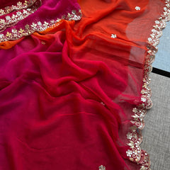 Chiffon Saree with Zardozi, Pearl & Gotapatti Highlights