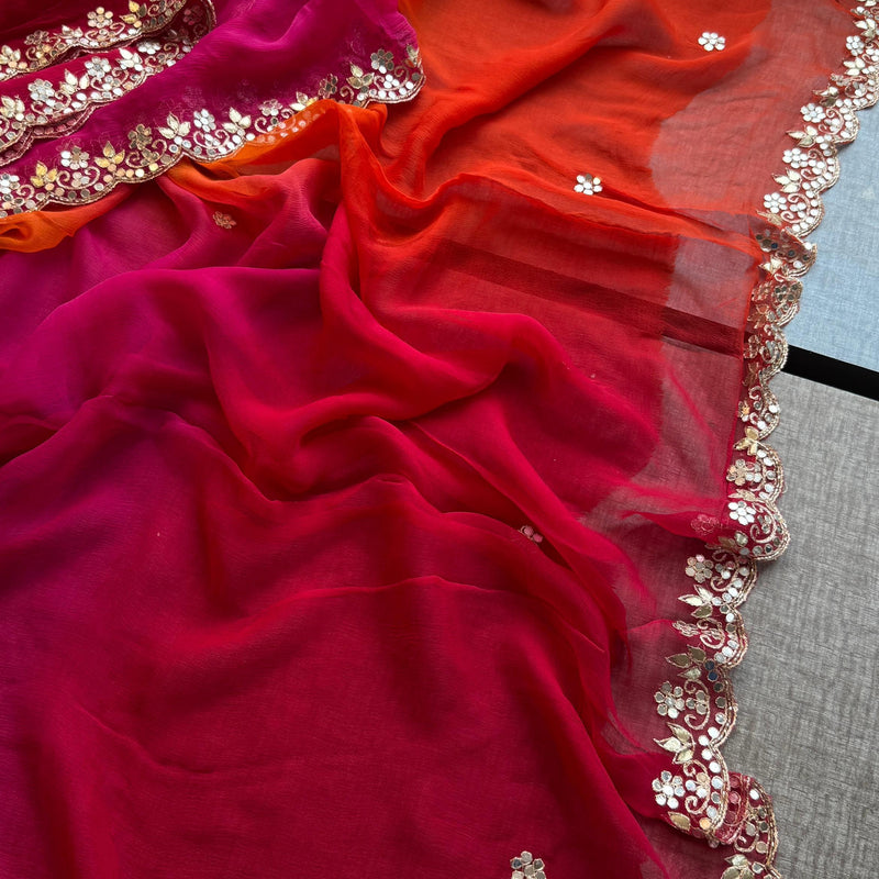 Chiffon Saree with Zardozi, Pearl & Gotapatti Highlights