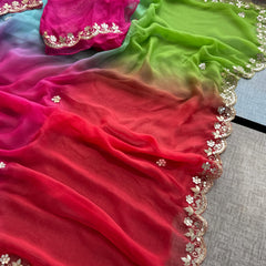 Chiffon Saree with Zardozi, Pearl & Gotapatti Highlights