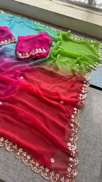 Chiffon Saree with Zardozi, Pearl & Gotapatti Highlights
