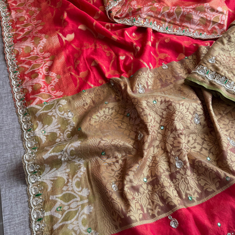 Kora Patola Banarasi Saree with Zardozi & Anchor Work
