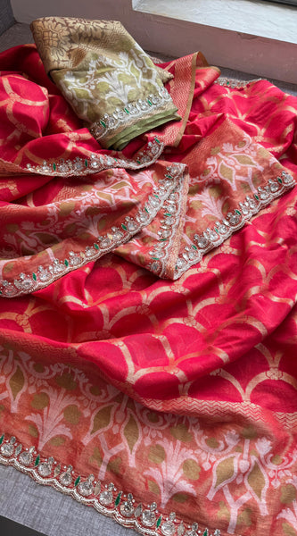 Kora Patola Banarasi Saree with Zardozi & Anchor Work