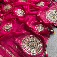 Munga Silk Banarasi Saree with Anchor, Pearl & Zardozi